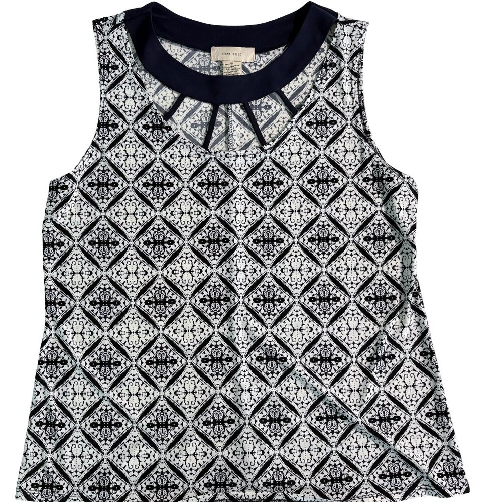Diana Bell Blue and White Print Sleeveless Size XL